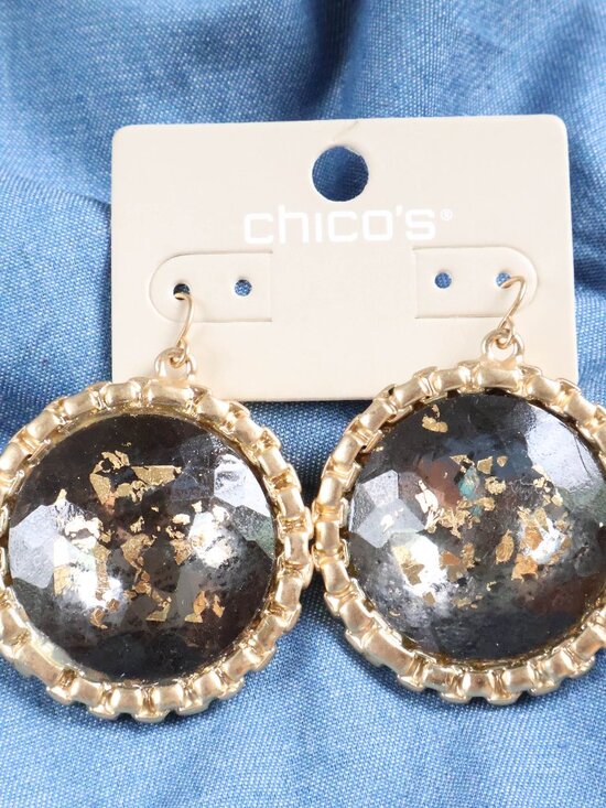 Chico's Jewelry - Chico’s Black Faceted Gold Foil Large Dangle Statement Earrings Jewelry New